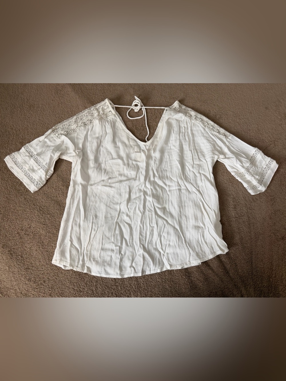 Boho White Lace-Trim V-Neck Tunic Top
